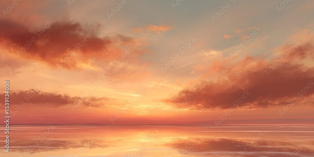 A beautiful sunset reflecting on the water with orange and pink clouds in the sky above the horizon A beautiful sunset reflecting on the water with orange and pink clouds in the sky above the horizon
