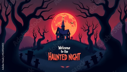 Spooky Halloween Scene: Welcome to the Haunted Night