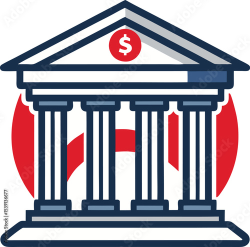 Classic bank building icon with dollar sign