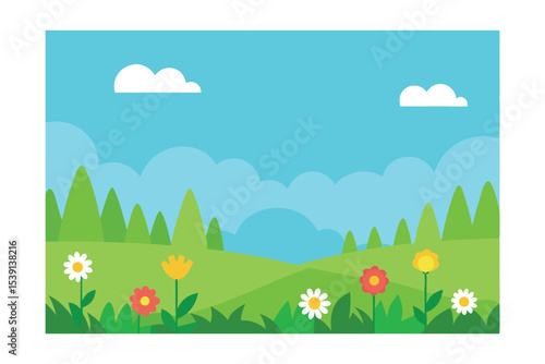 spring landscape with grass and flowers