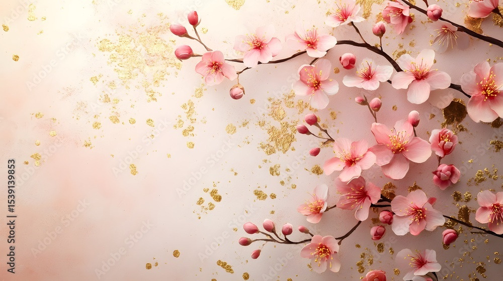 Obraz premium Delicate Pink Cherry Blossom Blooms on Tree Branches in Springtime Nature Scene