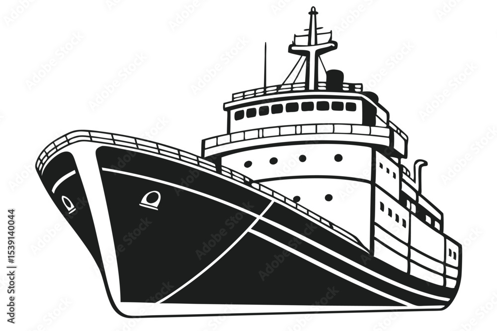 Fototapeta premium Striking Black and White Illustration of a Large Ship at Sea a Majestic Vessel Depicted with Bold Lines