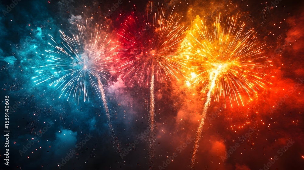Mesmerizing of Sparkling Fireworks Lighting up the Captivating Night Sky Mesmerizing of Sparkling Fireworks Lighting up the Captivating Night Sky