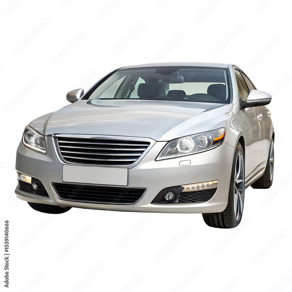 Naklejka premium Front View of Sleek Modern Silver Sedan Car Luxury Vehicle on White Background