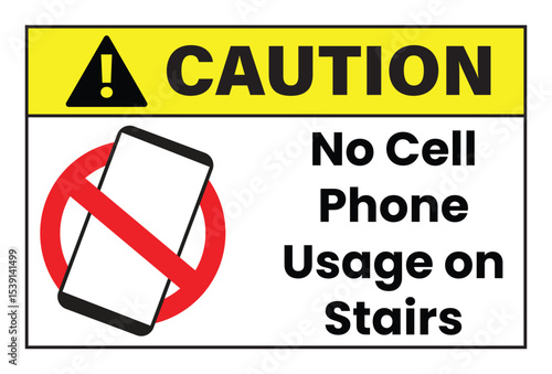 Caution No Cell Phone Usage on Stairs Sign - Safety Warning