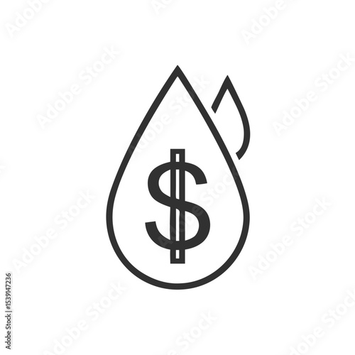 Dollar and Oil Drop Icon for Financial Market Analysis - Useful for Investment Presentations, Energy Economics Websites, and Petroleum Industry Reports