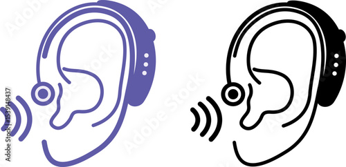 Hearing Aid Icons. Vector Illustration. Electronic Device for Sound Amplification for Hearing Impaired People. Behind the Ear. Disability Concept