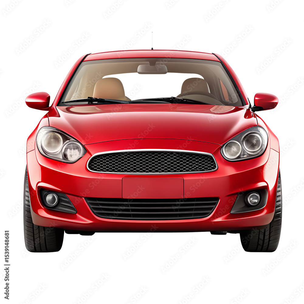 Fototapeta premium Red Car Front View on Pure White Background