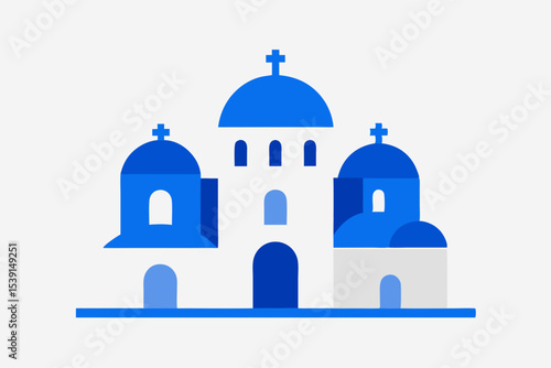 Greek island church blue and white minimalist illustration