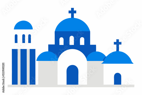 Greek island church architecture illustration