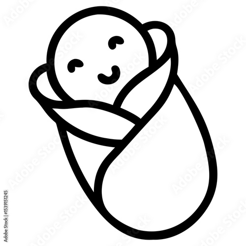 Simple outline icon of newborn swaddled in blanket in minimalistic style