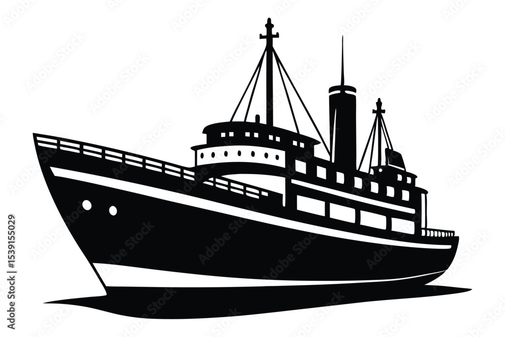 Monochrome Silhouette of a Classic Ocean Liner Majestic Ship Embarking on a Voyage into the Unknown Seas Monochrome Silhouette of a Classic Ocean Liner Majestic Ship Embarking on a Voyage into the Unknown Seas