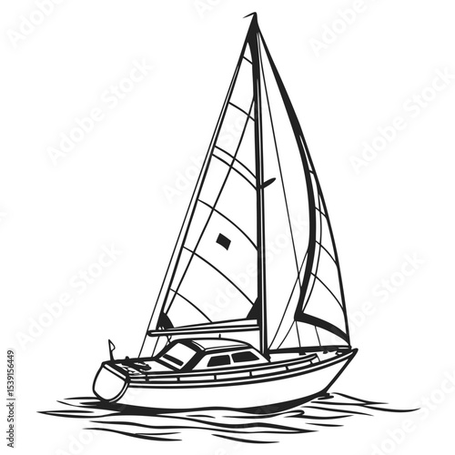 Monochrome Illustration of a Sailing Boat on the Water a Nautical Adventure in Black and White