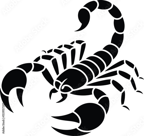 Vector Black Scorpion, Stylized Desert Arachnid Illustration for Danger or Zodiac.