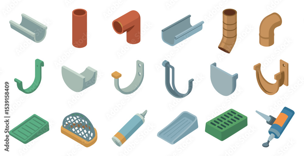 Plumbing and repair icons set – isometric, installation, maintenance graphics Plumbing and repair icons set – isometric, installation, maintenance graphics