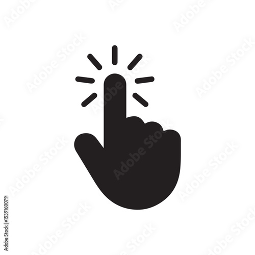 Hand cursor icon clicking with sound effect lines.