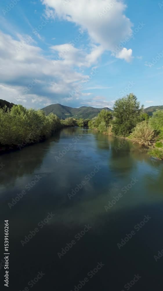 Pure Flowing River In The Middle Of The Nature Aerial Pure Flowing River In The Middle Of The Nature Aerial