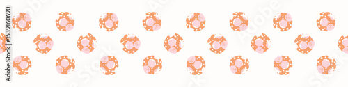 Polka dot blockprint seamless vector border. Neutral unisex whimsical style for washi tape, edging and handmade print texture. spotty vintage Ribbon. 
