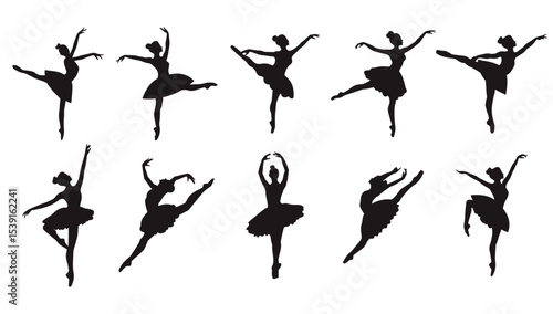  Ballerinas Set Silhouette On A White Background Vector