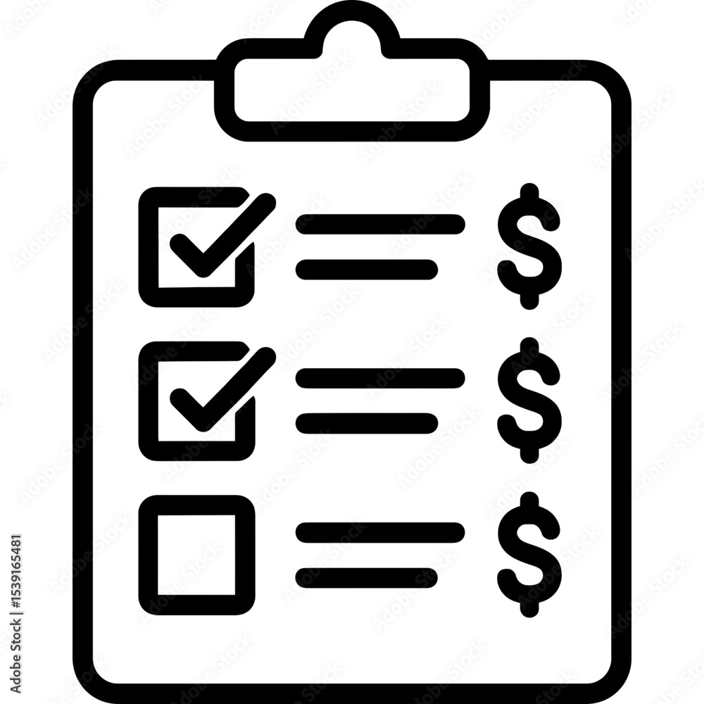 Bill payment checklist outline icon vector Bill payment checklist outline icon vector