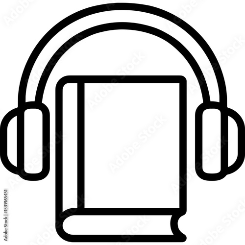 Audiobook with headphones outline icon vector