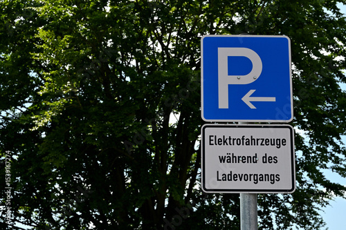 Selm Germany - June 11, 2025 Parking sign for electric vehicles during charging in Germany