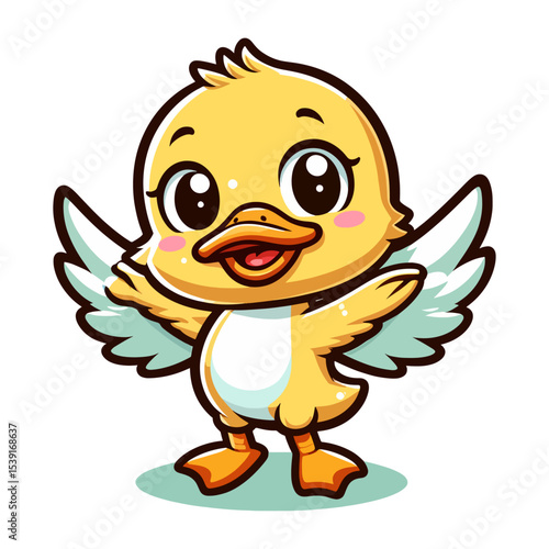 Adorable Cartoon Duck Character with White Background

