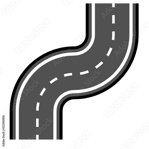 Road and highway in perspective icon. Road path with different bends. The road connects the cities road pieces in graphic style. Vector illustration isolated on transparent background