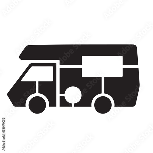 Vector Icon sticker of the motorhome Vector monochrome illustration of a camper van icon isolated on white background
