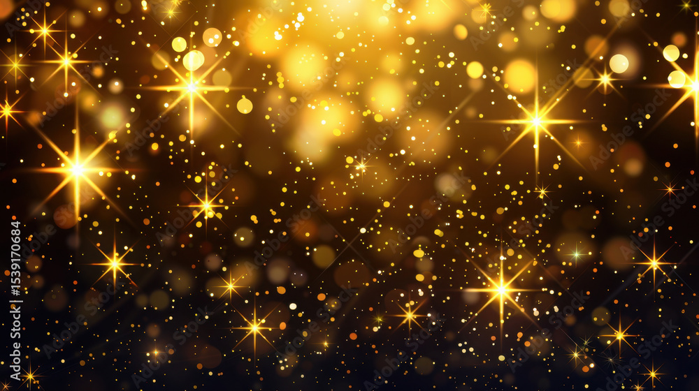 Golden sparkling lights create magical atmosphere with shimmering stars and glowing particles in dark background Golden sparkling lights create magical atmosphere with shimmering stars and glowing particles in dark background