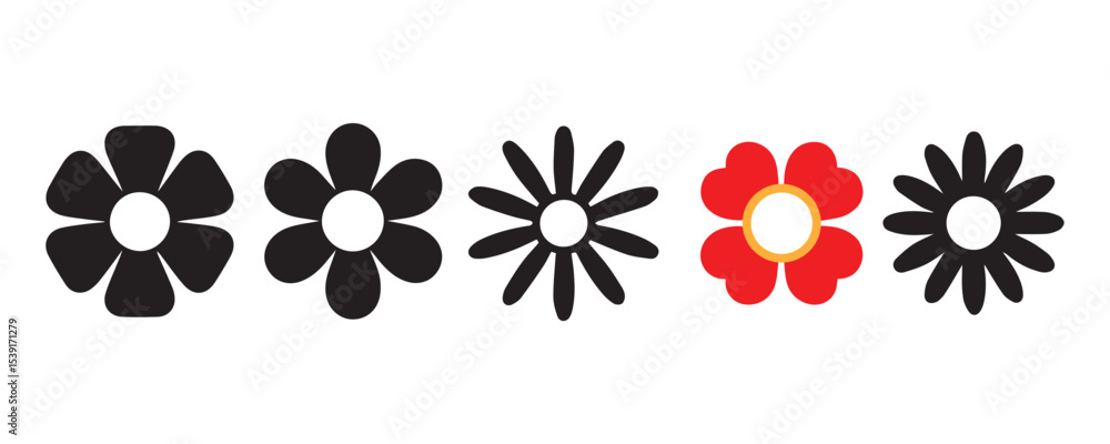 Fototapeta premium Simple flower icons black red white graphic design elements