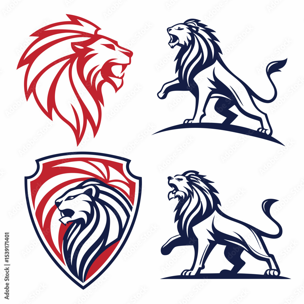 Fototapeta premium Roaring Lion Vector – Fierce Wild Animal Logo, Tribal Tattoo Style, Majestic Jungle King Design