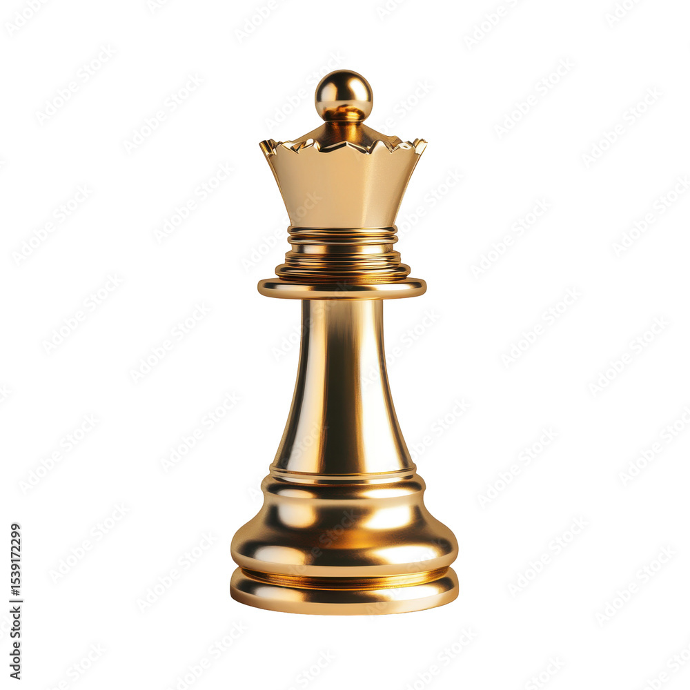 Elegant Golden Chess Queen Piece on a White Background, Symbolizing Strategy and Power in Chess Games on transparent background Elegant Golden Chess Queen Piece on a White Background, Symbolizing Strategy and Power in Chess Games on transparent background