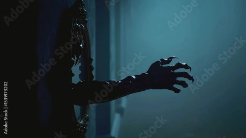 Wallpaper Mural clawed black monster hand slowly crawls out of mirror at night on halloween Torontodigital.ca