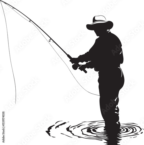 Silhouette of a Fisherman Casting a Fly Rod