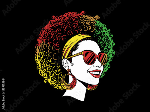 afro hair girl silhouette, afro girl face silhouette, black girl woman wearing sunglasses, girl smiling, juneteenth vector