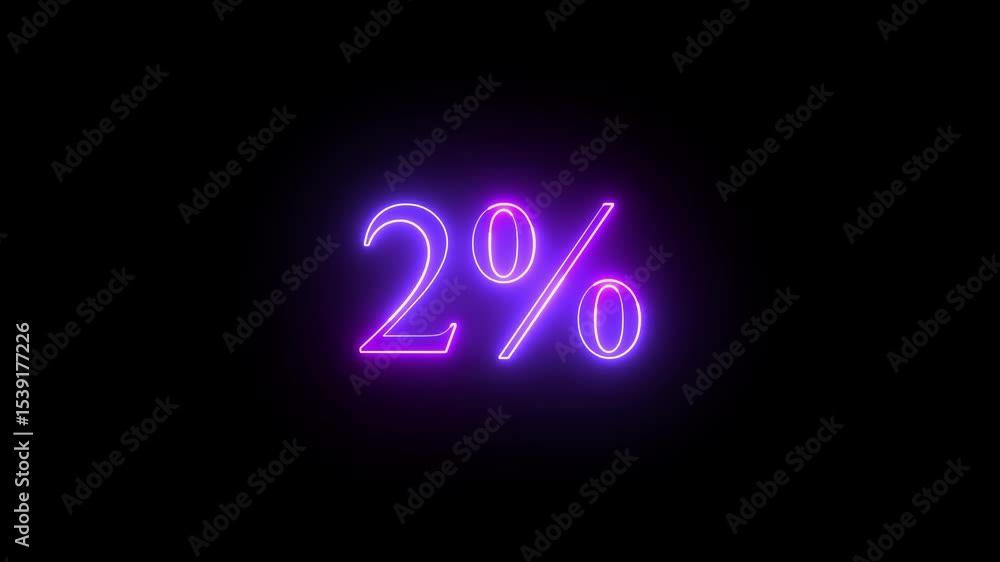 animation 2% neon glowing text icon animation, with a icon on a black background. animation 2% neon glowing text icon animation, with a icon on a black background.