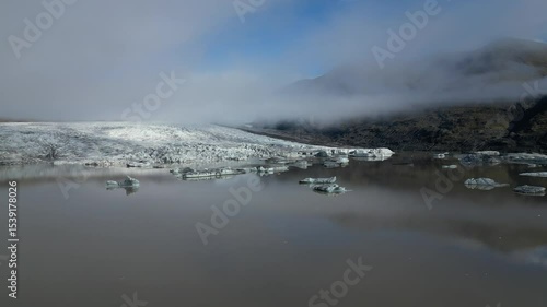 Drone Over Icelandic Glacier and Meltwater Lake