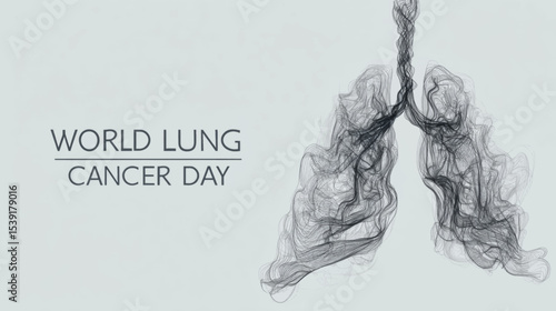Abstract Wispy Line Drawing of Lungs Representing Breathing and Awareness for Lung Cancer Day