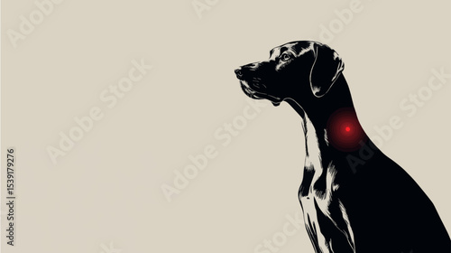 Minimal vector illustration of dog receiving rabies vaccine with red mark for public health awareness