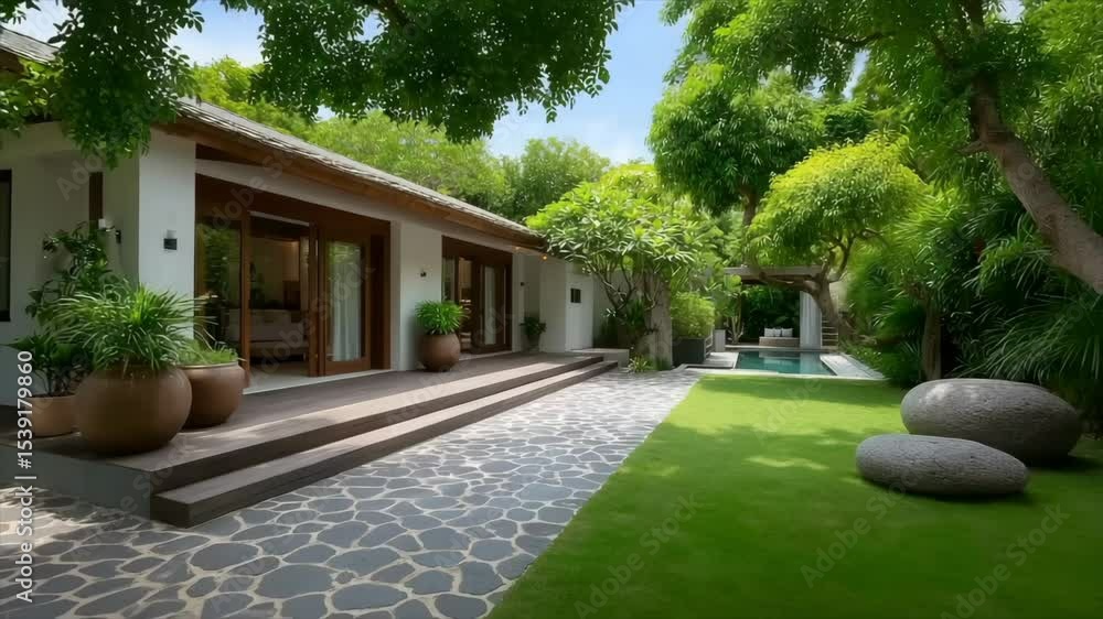 A stunning modern house set in a vibrant garden and lush greenery A stunning modern house set in a vibrant garden and lush greenery