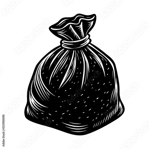 Illustration of a black garbage bag waste management trash bag refuse sack vector clip art drawing