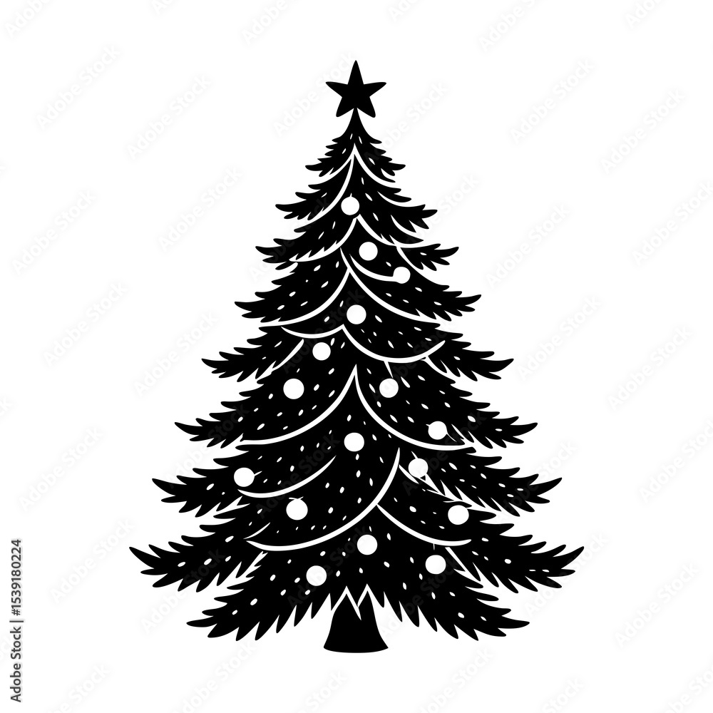 Obraz premium Christmas tree vector graphic design with star and ornaments for holiday season decoration clip art
