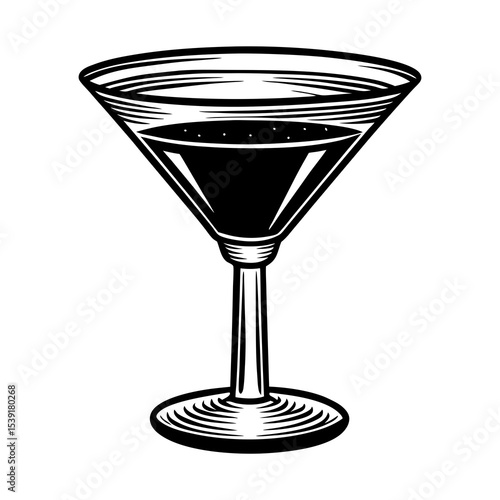 Illustration of a classic martini cocktail glass with dark liquid for bar and drink concepts design