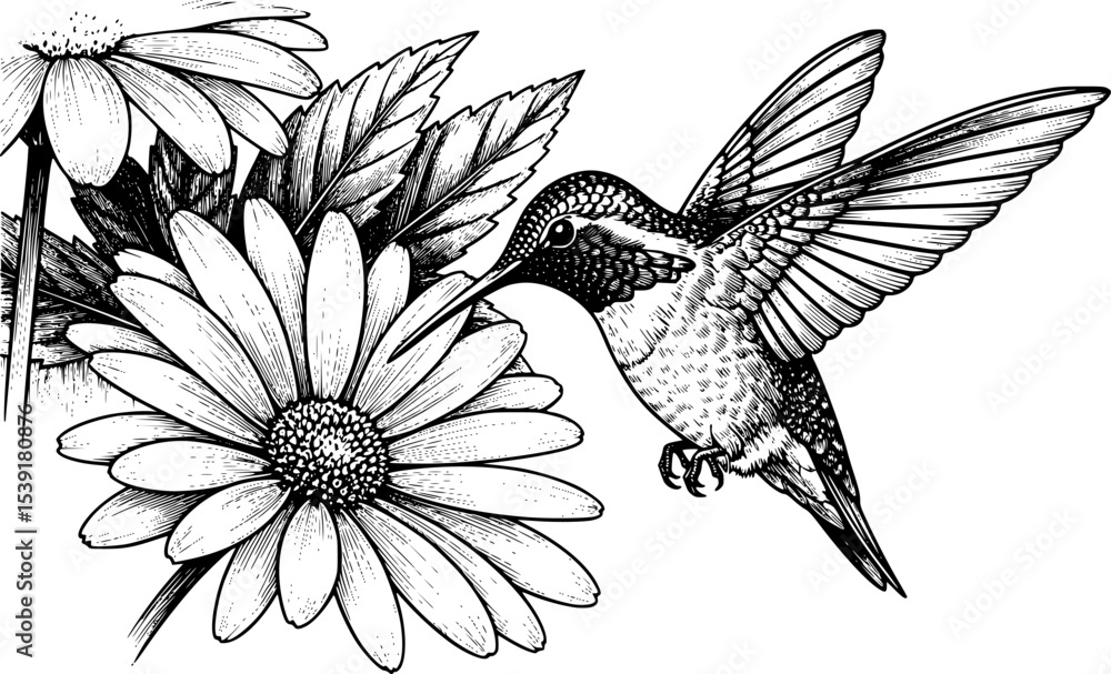 Obraz premium Vector illustration of paradise hummingbird bird. B/W sketch. EPS 10 version.