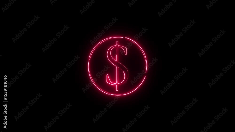 dollar sign icon animation glowing us currency us coin sign symbol on black background animated. dollar sign icon animation glowing us currency us coin sign symbol on black background animated.