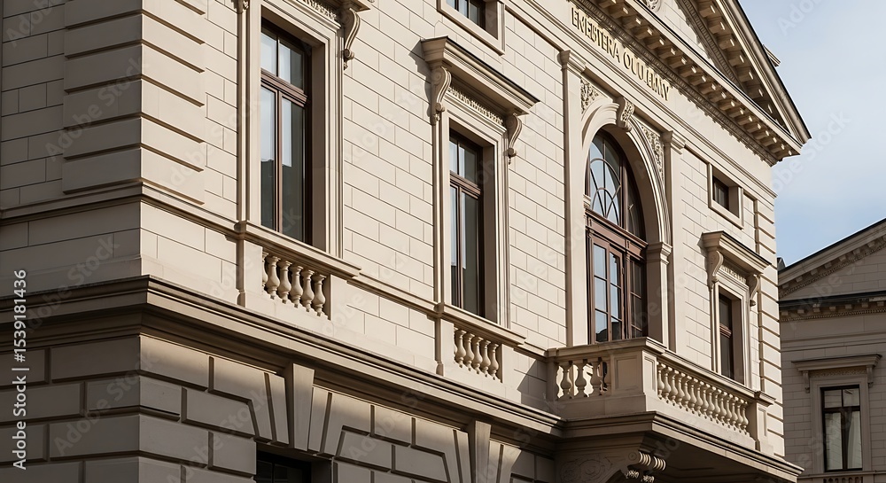 Naklejka premium Architectural Exterior of Elegant Building with Balcony
