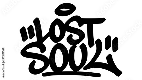 Lost soul graffiti tag in bold black ink with expressive handstyle. Vector street art lettering on transparent background. Perfect for emotional depth, urban feeling, and artistic vibe.
