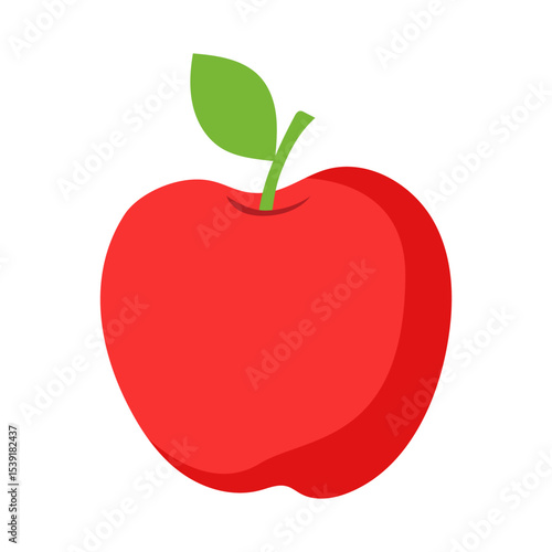 Simple Red Apple with Green Leaf Illustration on White Background