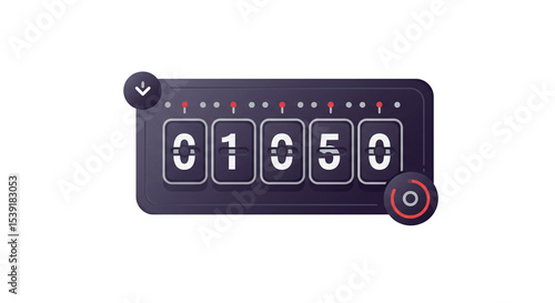 A digital counter with the numbers zero one zero five zero displayed against a white background
